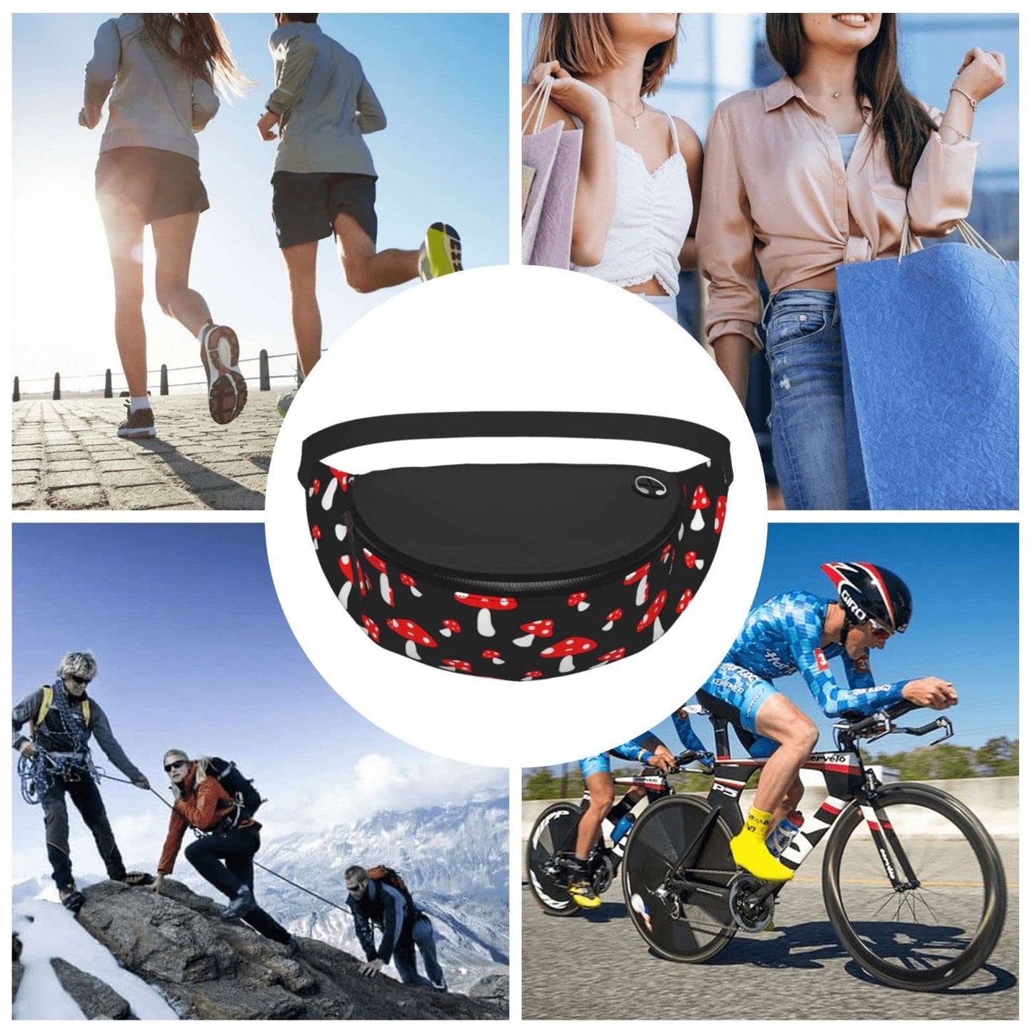 Red Mushroom Fanny Pack Crossbody Waist Bag Pack for Men Women. Belt Bag for Travel Walking Running Hiking Fishing.