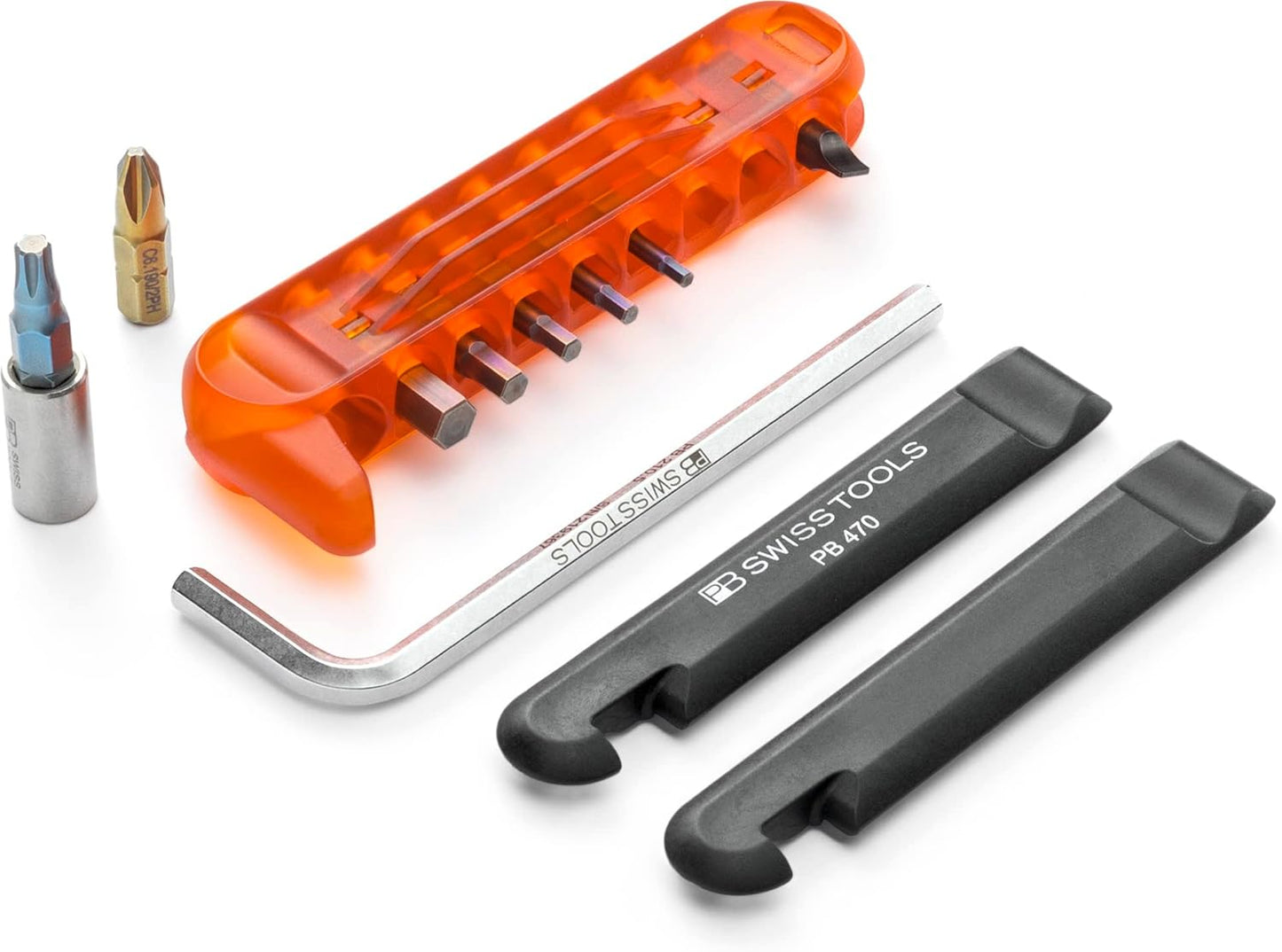 PB Swiss Tools Bike Multitool PB 470 | 100% Swiss Made | Pocket Tool with Bits, Allen Key, Steel Adapter, Tire Lever for Mountain and Road Bike, Bicycle, E-Bike (Green)