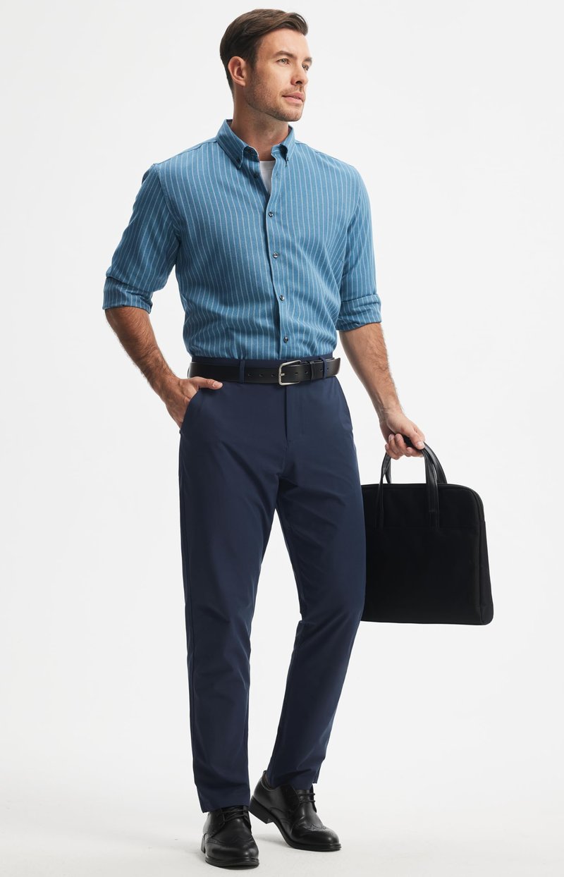 Libin Mens Golf Pants Stretch Work Dress Pants 30" Quick Dry Lightweight Business Casual Pant for Men Comfy Water Resistant, Navy Blue, 42W x 30L