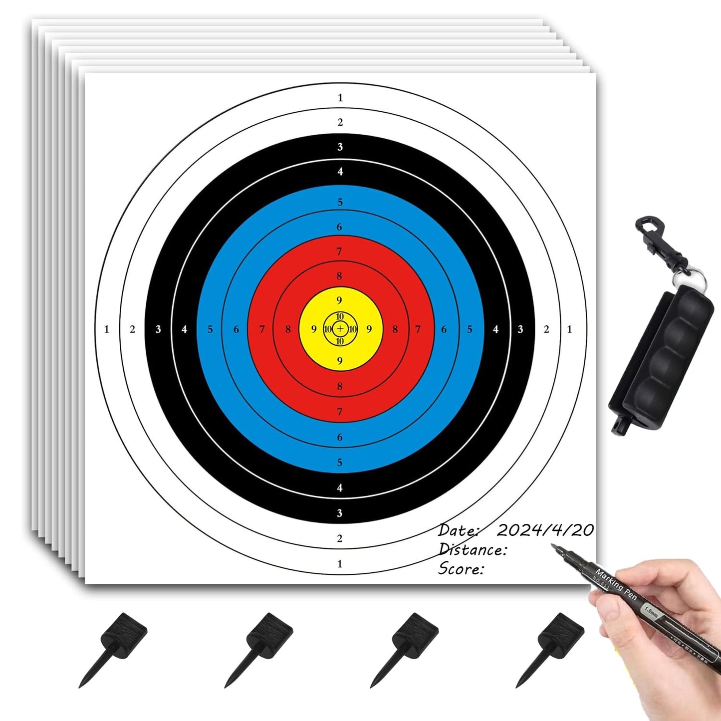 20PCS Archery Target, Archery Targets, Hunting Targets & Accessories, 16X16in - 10 Ring Bow and Arrow Targets(Standard Archery,with 1 Pen&4 pins)