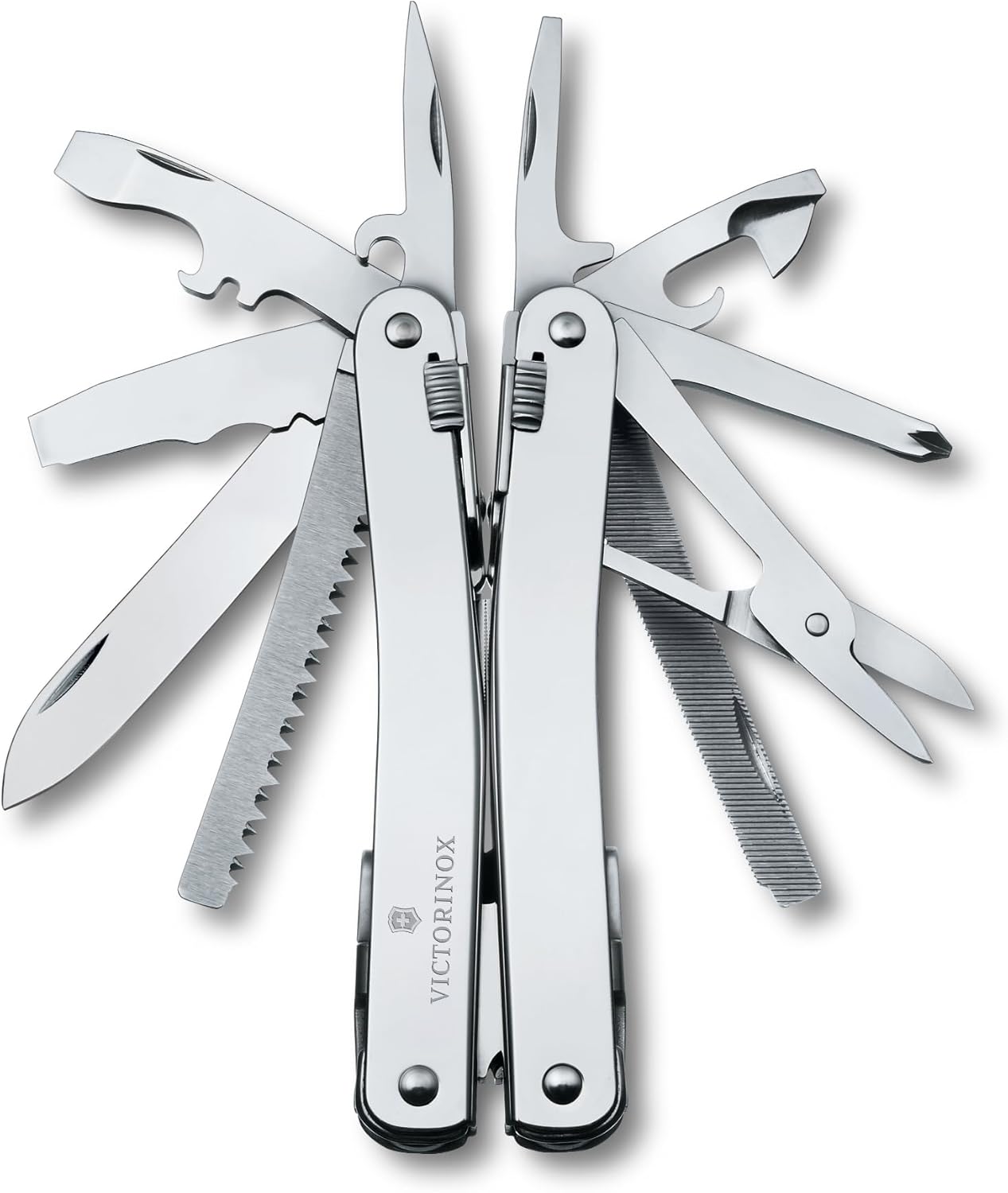 Victorinox Swiss Tool Swiss Army Knife, 24 Function Swiss Made Multi-Tool with Needle-Nose Pliers, Wire Cutters and Large Blade - Silver