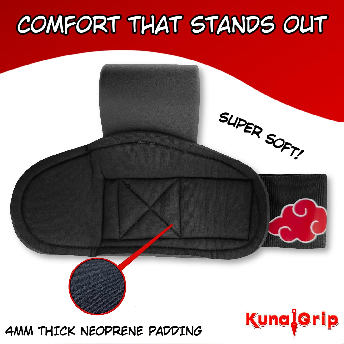 Kunaigrip Anime Weight Lifting Hooks (Pair) with Heavy Duty Wrist Straps for Men and Women - Ultimate Grip Support for Deadlifts, Pull Ups, Powerlifting, Shrugs and More