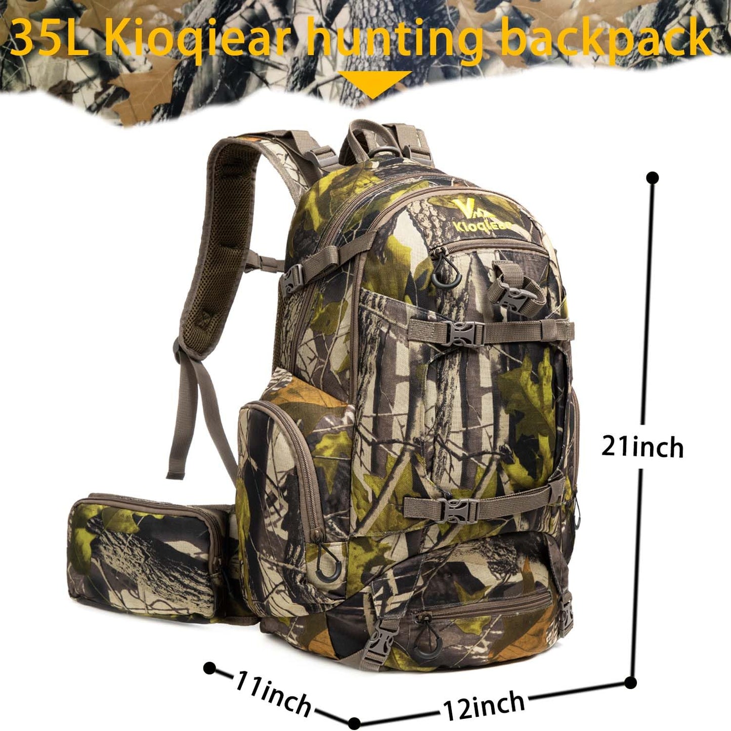 Kioqiear Hunting Backpack,Outdoor Gear Hunting Pack with Rain Cover,Durable Large Capacity Hunting Day Pack.(GREEN CAMO)
