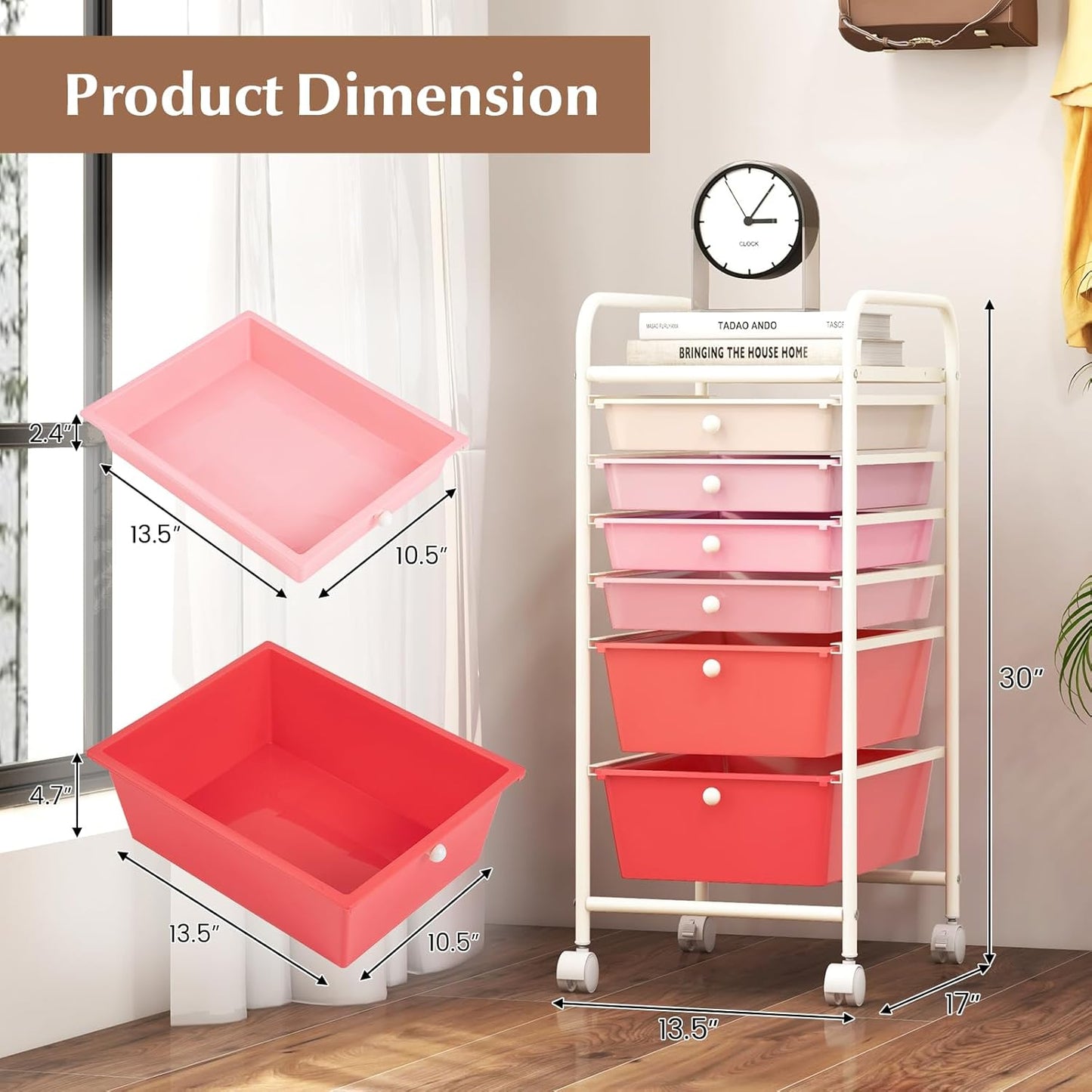 RELAX4LIFE 6-Drawer Rolling Storage Cart - Classroom Organization on Wheels w/Removable Plastic Drawers, Mobile Art Craft Cart for School Paper Home Office, Utility Cart with Drawers (Macaron)