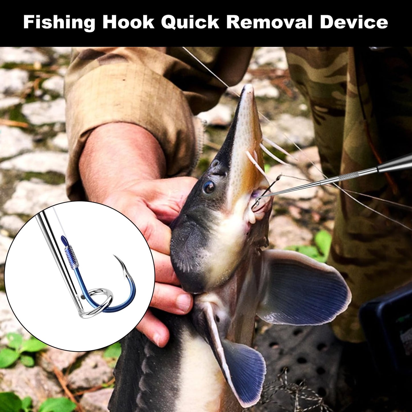 Realure Fishing Hook Quick Removal Device Descending 2 Sizes Fish Hook Remover Tool Kit Set for Saltwater Security Extractor, Fishhook Unhooking Stainless Steel Magnetic Release Accessories (Black)
