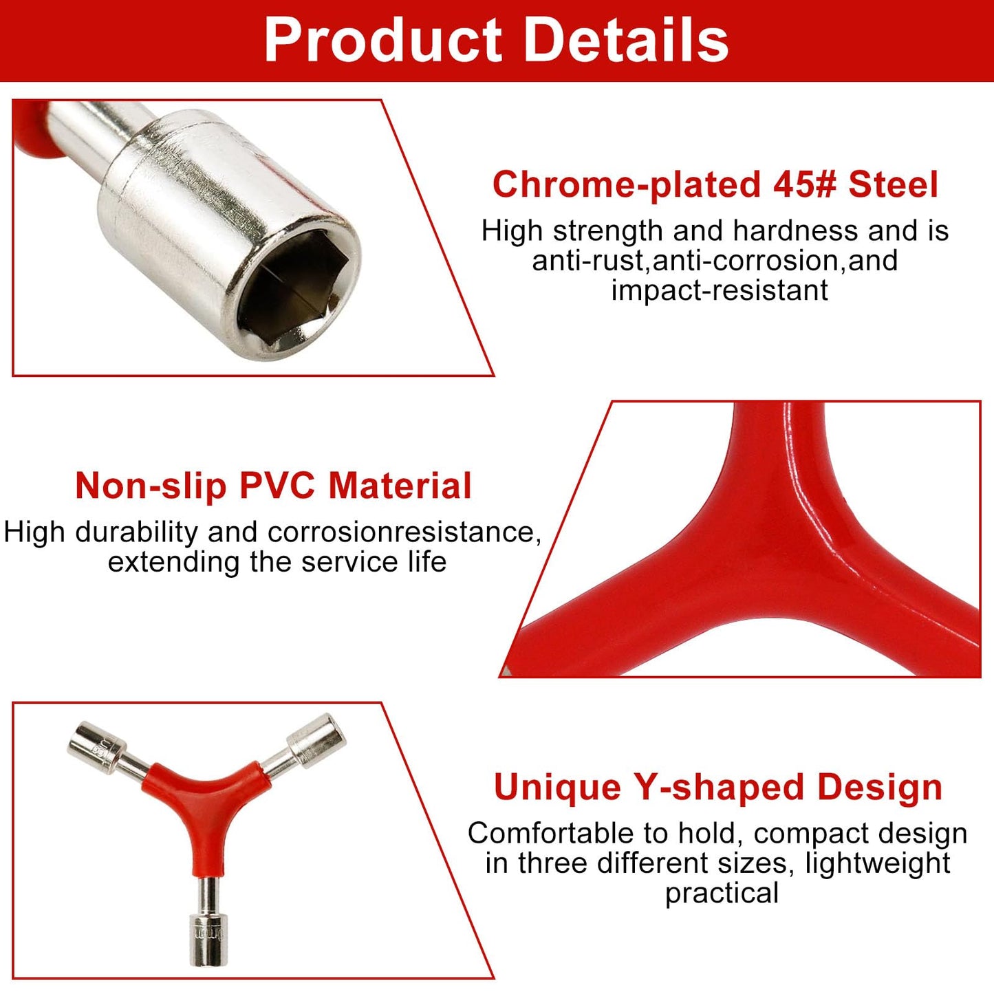 4Pcs Y-Shaped 3 Way Socket Wrench, Bike Repair Tools Triangle Allen Wrench Outer Spanners 4/5/6mm Bike Bicycle Cycling Wrenches Y-Type 8/9/10mm