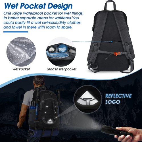 IGOLUMON Hiking Backpack 40L Packable Lightweight Camping Backpack Men Women Waterproof Hiking Daypack Outdoor Travel Daypack,Black