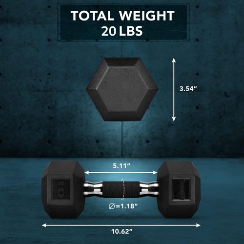 Yes4All 10 LBS Pair Rubber Encased Exercise & Fitness Hex Dumbbell Set, Hand Weight