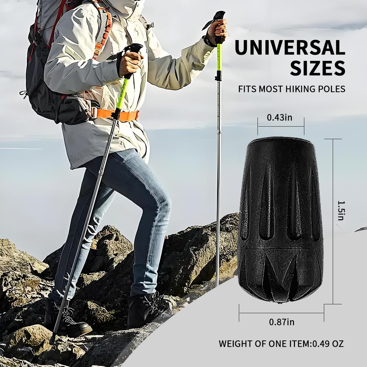 8Pcs Trekking Pole Tips Replacement Protectors,Rubber Tips for Hiking Poles Hiking Accessories Collapsible Walking Stick Tips,Fits Most Walking Poles(11mm Hole Diameter) (Walking Stick Tips)