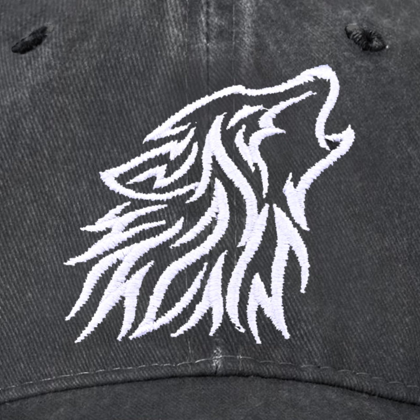 Animal Tribal Wolf Embroidered Baseball Cap for Women Men Vintage Adjustable Washed Distressed Denim Baseball Hat