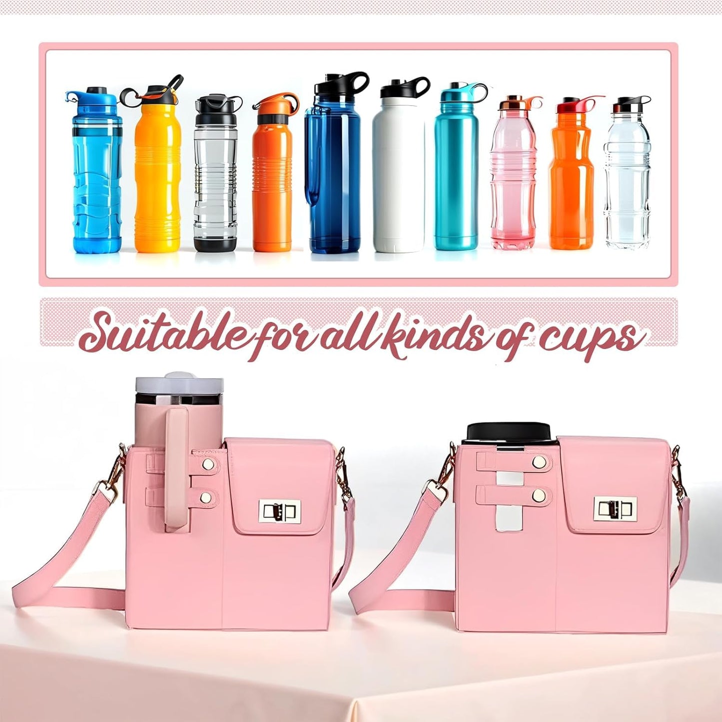 2025 New Stanley Cup Holder Crossbody Water Cup Storage Bag Purse Purses with Cups Holdes Stanley Cups Purses Holder 40 oz (Brown)