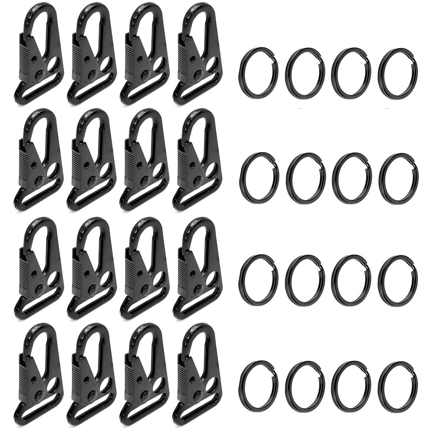 LUYADIN 16 Sets Metal Tactical Snap Hook Heavy Duty 1" Keychain Clip with Key Rings Car Keys Chain Clip for Paracord Bracelets Lanyard Necklaces Outdoors Bag Backpack Molle Bags Accessories