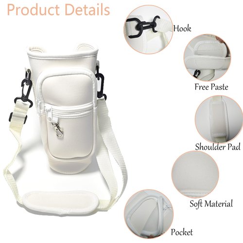 ZMD Water Bottle Carrier Bag With Phone Pocket, 40 Oz Water Bottle Holder Pouch With Adjustable Strap Cup Accessories for Hiking Travelling Camping, Beige