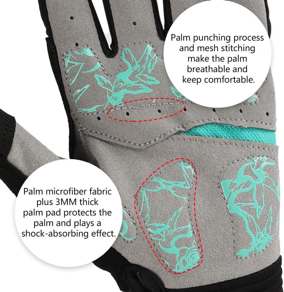 Pink Floral Cycling Gloves for Women | Full Finger Gel Padded Workout Gloves
