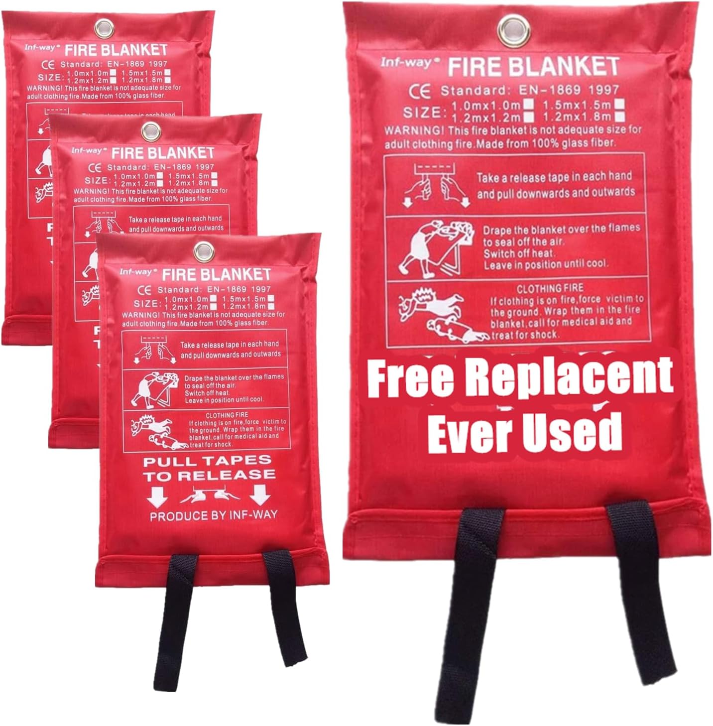 Inf-way Emergency Fire Blanket for Home and Kitchen, 5 Size for Choice, 1 Pack Fire Blanket 3.3x3.3ft