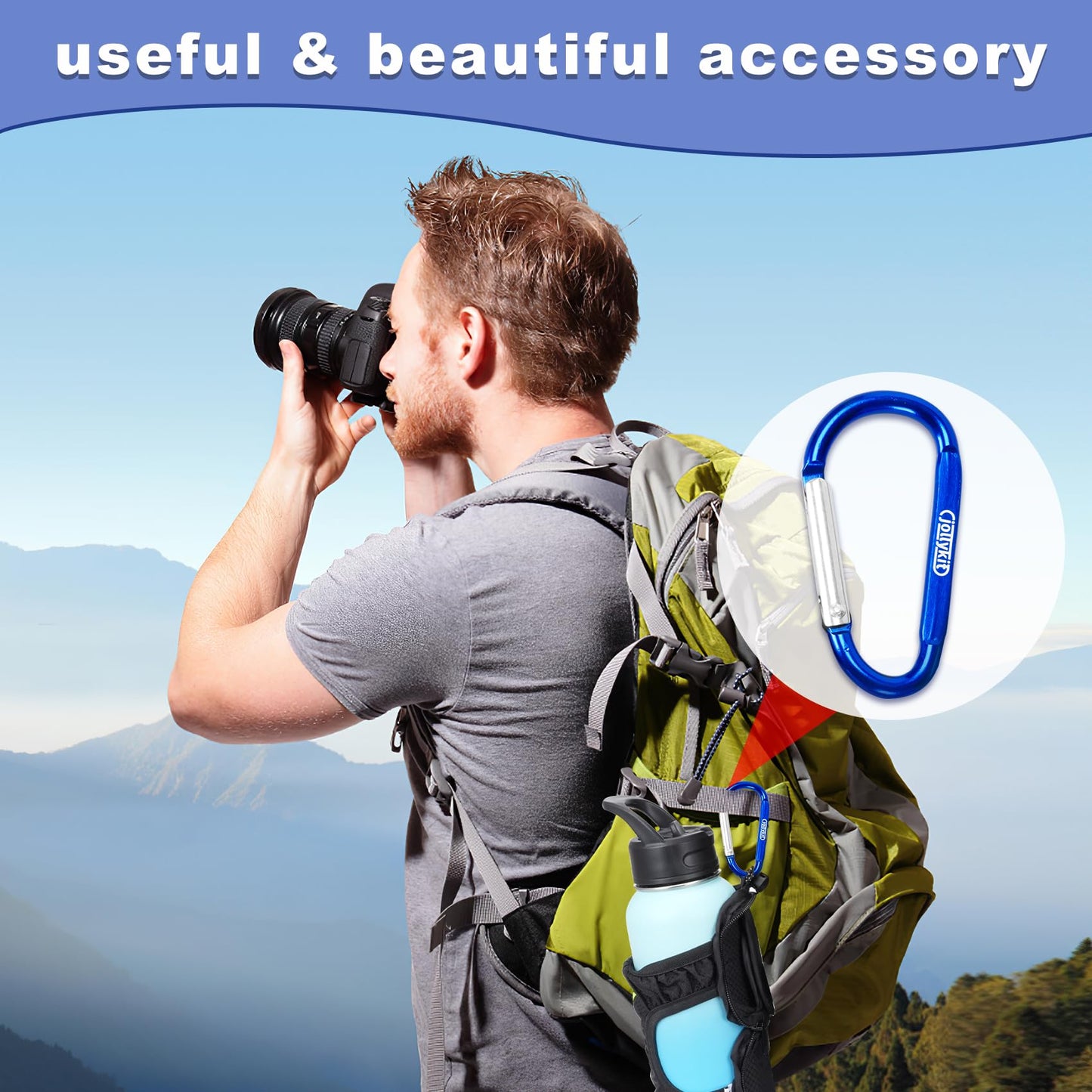 jollykit 6pcs carabiners, 2.2inch Carabiner Clips for Keychain, Aluminium Carabiner is Durable and uesd for Camping and Hiking