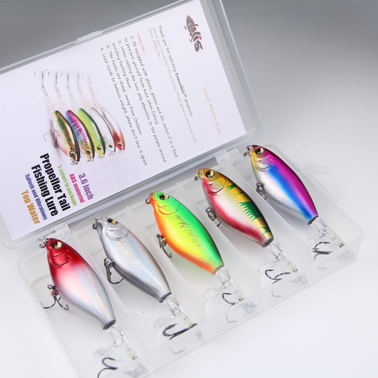 EXAURAFELIS 5pcs 3.66" Plopper Fishing Lures Topwater Fishing Lures Whopper Floating Lure for Catfish Pike Perch Top Water Bass Bait Lure with Propeller Tail Pencil Floating Lure