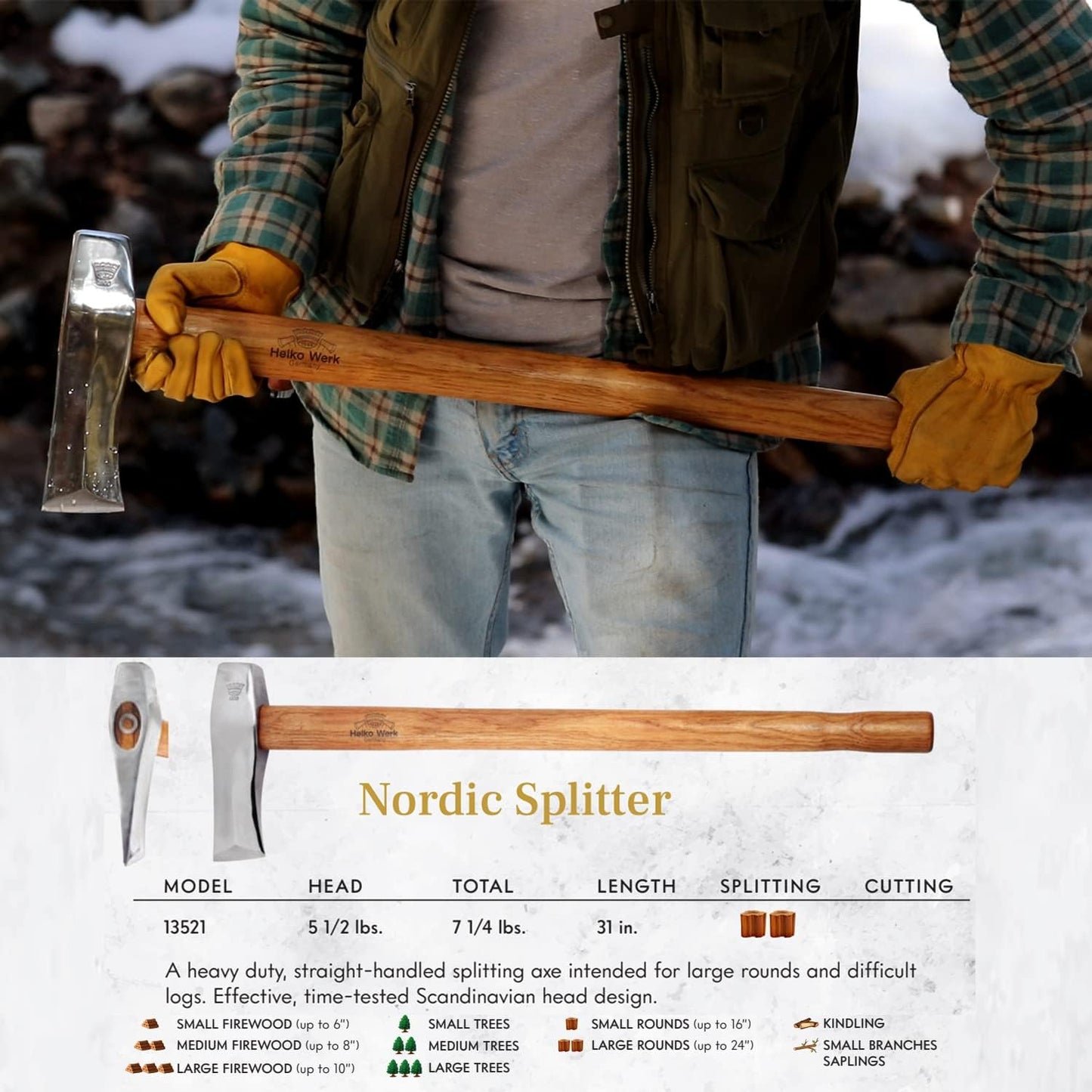 1844 Helko Werk Germany Classic Journeyman Pack Axe - Made in Germany Lightweight and Compact Backpacking Axe and Bushcraft Axe for Camping - Head 1.5 lbs, Handle 20 in. (Journeyman) #11441