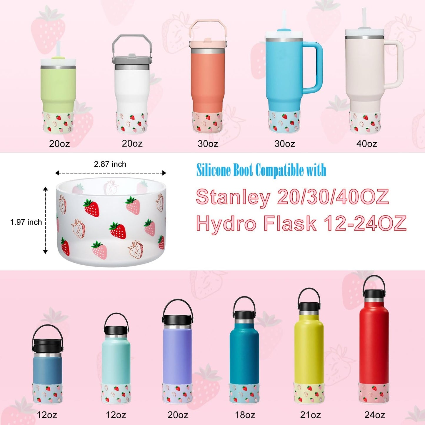 Onlymory Silicone Boots for Stanley Cup 40 30 20 OZ, Protective Bottom Boot for Stanley IceFlow Tumbler, Sleeve Cover Protector for Hydroflask 12-24 oz Sports Bottle Stanley Cup Accessories