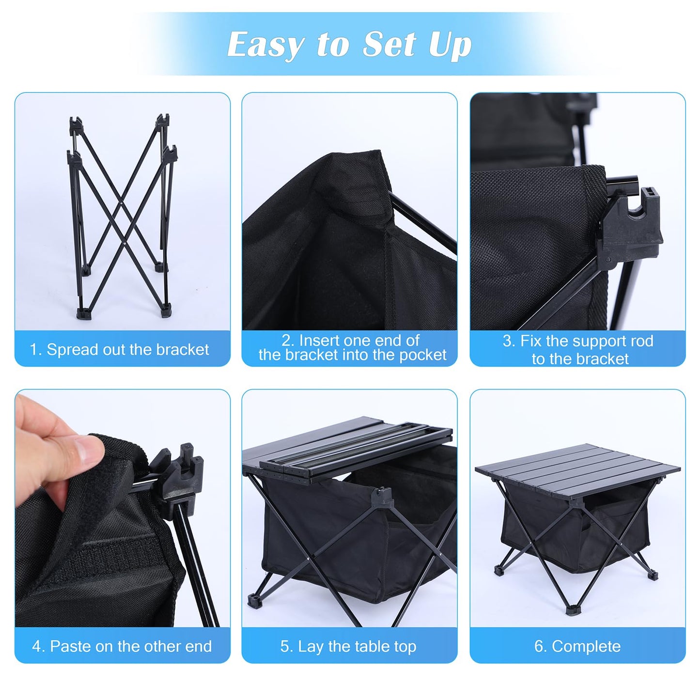 Camping Table Folding Beach Table, Small Folding Table Portable with High-Capacity Storage and Carry Bag for Outdoor Camping, Traveling, Hiking, Fishing, Beach, BBQ, Picnics, Cooking, Black