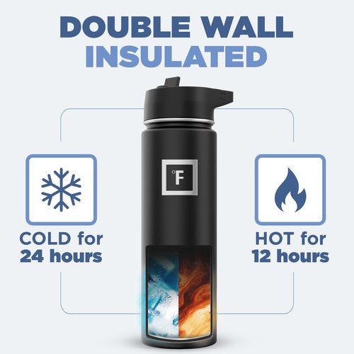 IRON °FLASK Camping & Hiking Hydration Flask with 3 Lids - Stainless Steel, Double Walled & Vacuum Insulated Water Bottle - Leak Proof & BPA Free (Morning Mist, Straw - 22 oz)