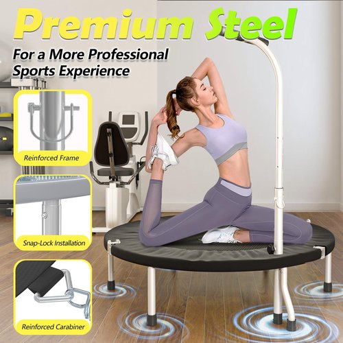 SkyBound Mini Trampoline Fitness Trampoline Fitness Rebounder with Adjustable T-Bar Handle - Exercise Trampoline for Adult - Fitness Trampoline for Workout Trainer