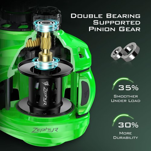 KastKing Zephyr Baitcasting Fishing Reel, Left Handed, Green