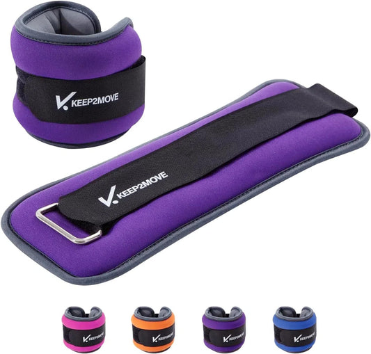KEEP2MOVE Ankle Weights for Men Women Kids 1 Pair 2Lbs Each, Rectangular Strength Training Wrist Weights with Adjustable Strap for Walking, Running, Pilates, Yoga, Dance, Aerobics, Cardio Exercises