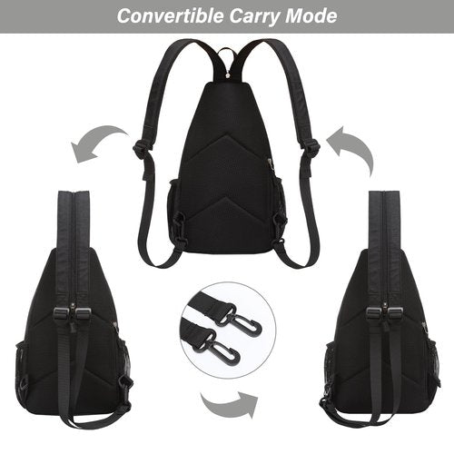 MOSISO Sling Backpack Travel Hiking Daypack, Crossbody Convertible Sling Bag with Front Pocket One Shoulder Chest Bag, Black