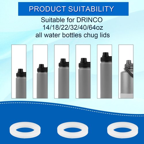 PEUTIER 6pcs Water Bottle Gasket Replacements for DRINCO 14/18/22/32/40/64oz, Chug Spout Seal Gasket Silicone Sealing Ring Stainless Steel Water Bottle Spout Lid Gasket for DRINCO Straw Lids, White