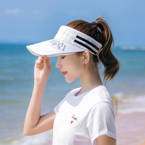 Peicees Sun Visor Hat with Wide Brim for Women Sun Protection Cap for Golf Tennis Beach Running Hiking Fishing Gardening White