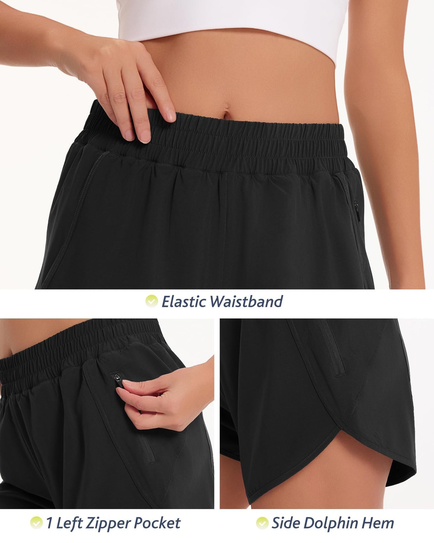 CAMPSNAIL Running Shorts for Women - 3" Athletic High Waist Quick Dry with Liner Zipper Pockets for Workout Gym Black