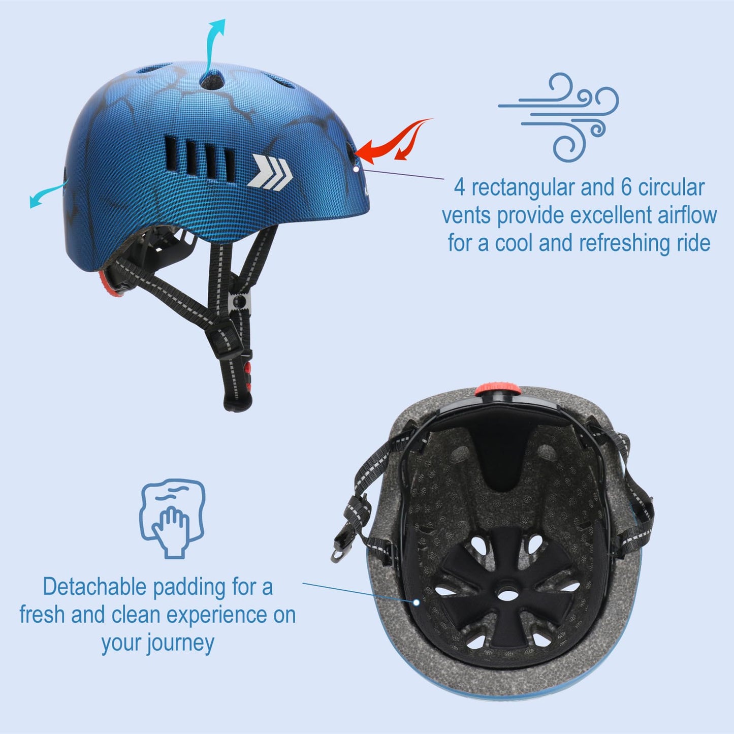 KAMUGO Kids Bike Helmet, Toddler Helmet for Ages 2-8 Boys Girls with Sports Protective Gear Set Knee Elbow Wrist Pads for Skateboard Cycling Scooter(Blue)