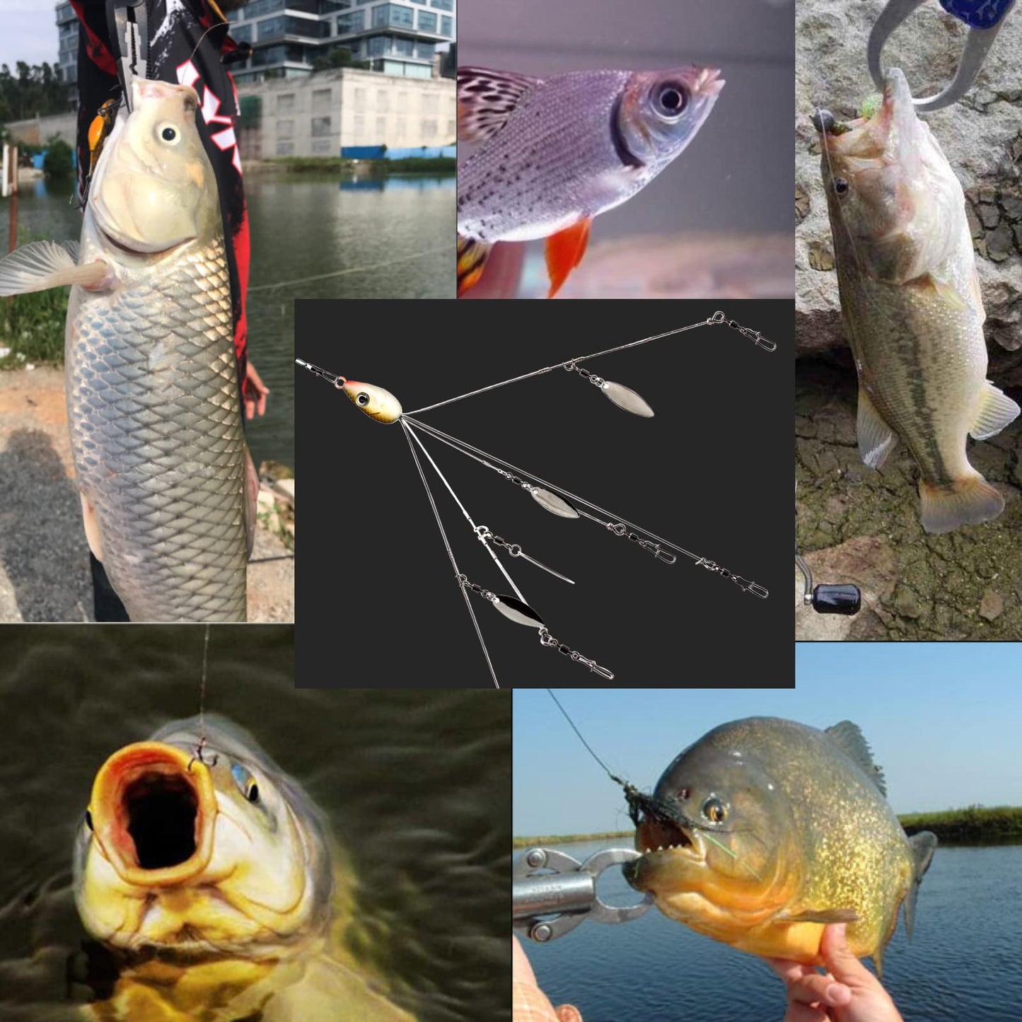 3 Pcs 8.5 in 0.6 Oz Alabama Rigs, 5 Arm Umbrella Rig Swimbait with 4 Willow Leaf Bass Fishing Lure for Trout Salmon Freshwater Saltwater