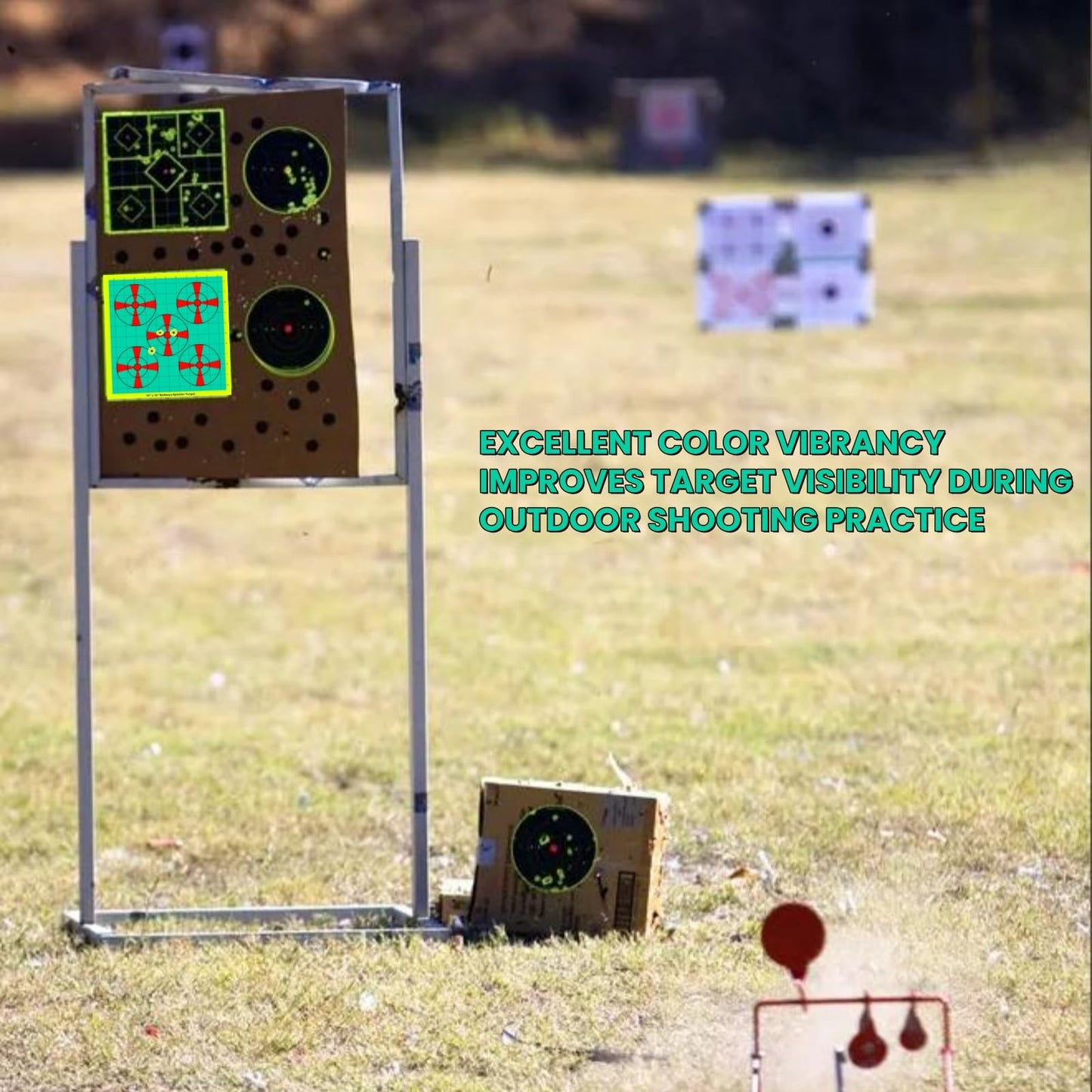 12x12inch Shooting Targets, Square Sight-in Splatter Paper Adhesive Bright Yellow Reactive Targets for Indoor Outdoor Shooting Practice (Red&Turquoise-10Pack)