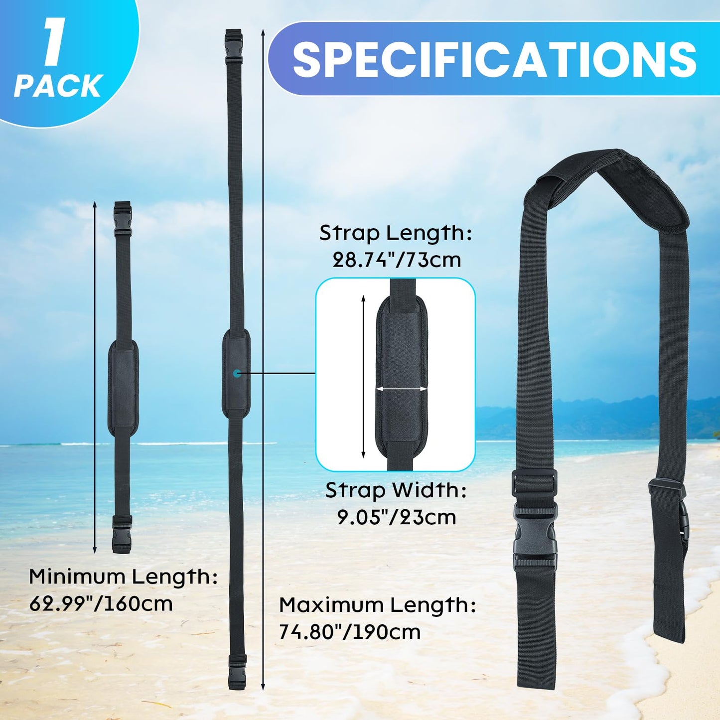 AMGSH Carrying Strap for Folding Chairs, Adjustable Shoulder Straps Beach Chair Straps for Carrying Ideal for Yoga Mats, Camping and Outdoor Activities (Black, 1 Pcs)