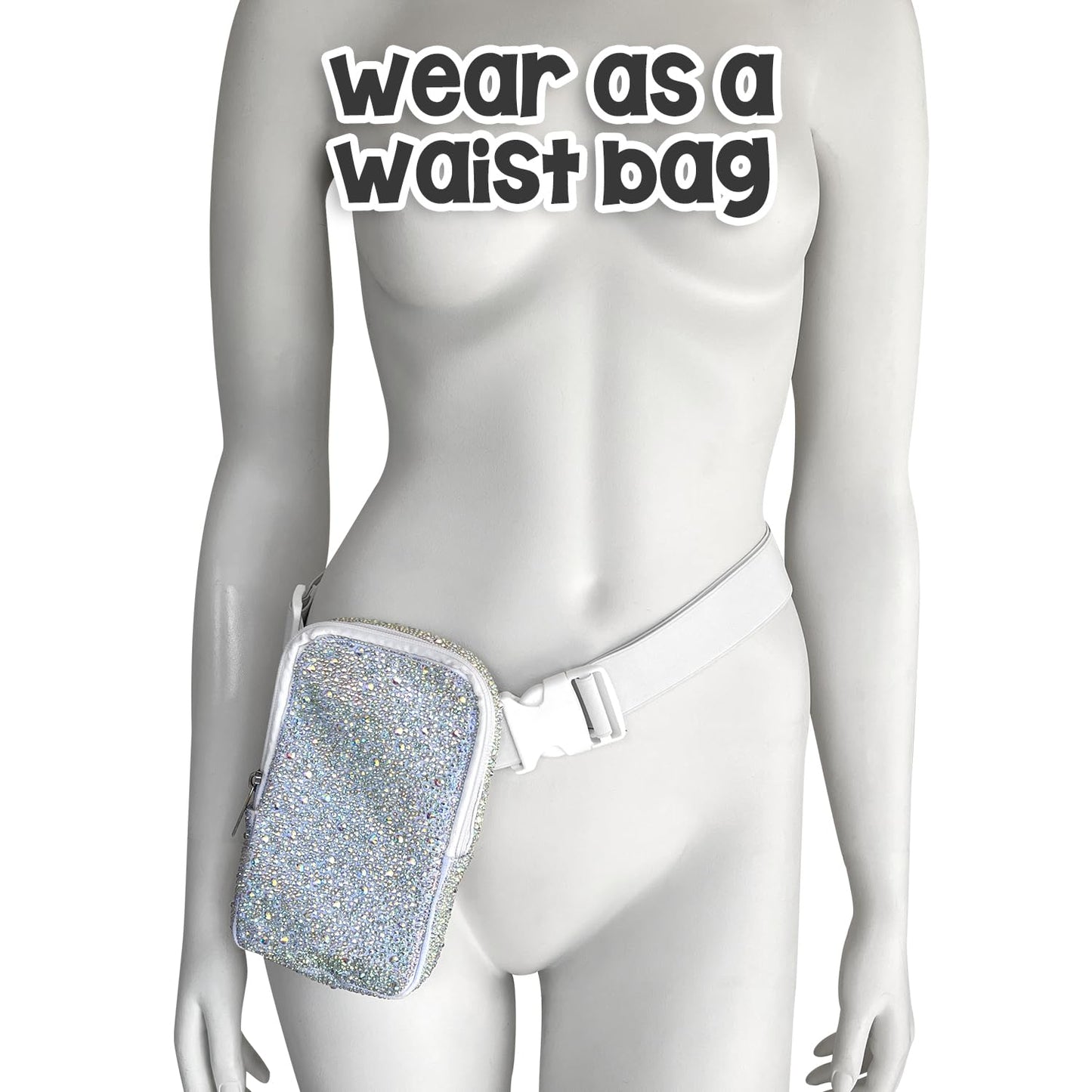 3-IN-1 Thigh Bag Fanny Pack Crossbody Bag | Rhinestone Carnival Leg Harness for Women | Bling Waist Bag | Rave Leg Pack