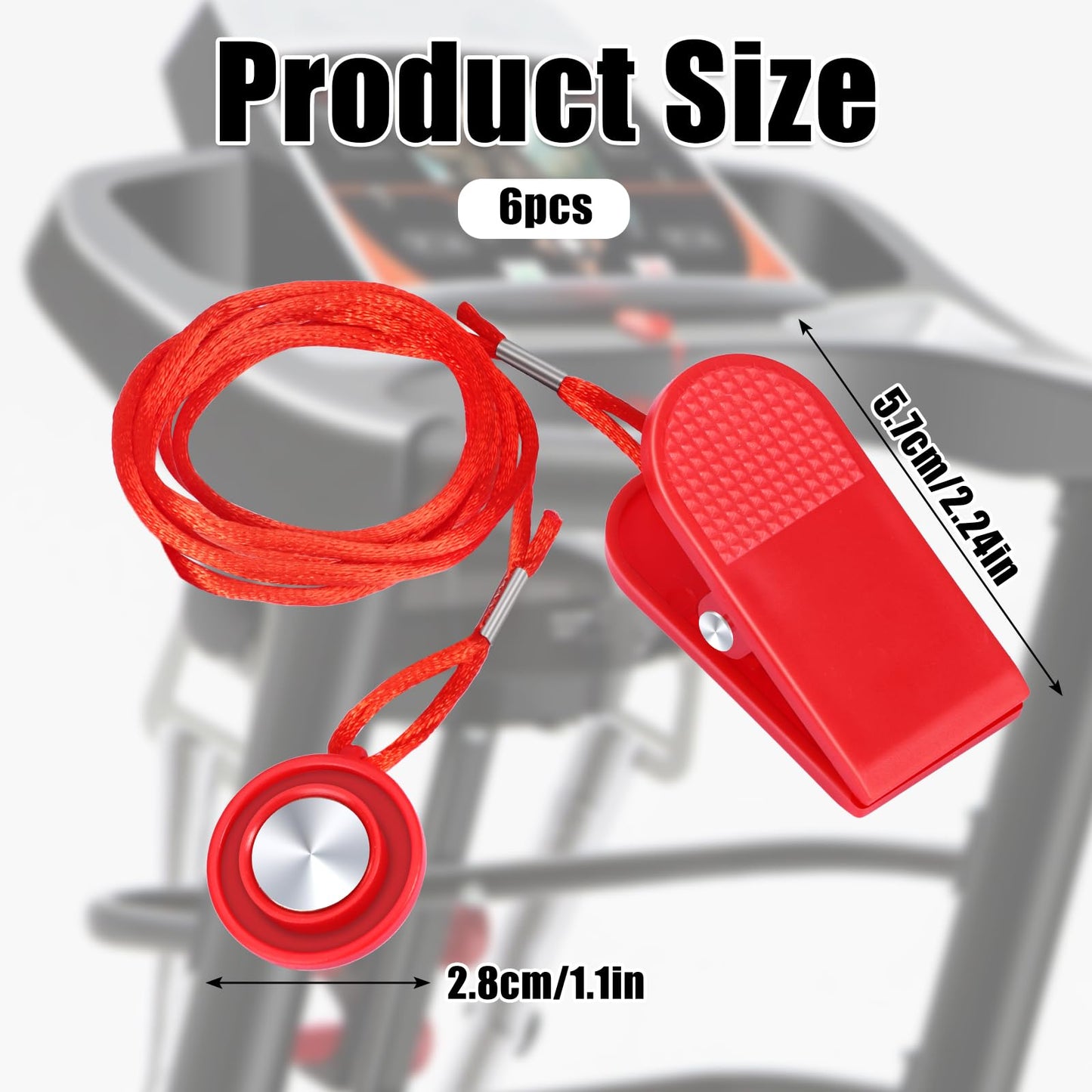 6 PCS Treadmill Magnet Safety Key, 1.1inch Universal Treadmill Magnetic Lock, Round Safety Key Replacement Compatible with Most Running Machines(Red)