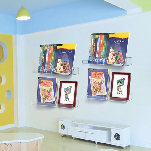 4 Pack Acrylic Shelves for Wall Storage, 15" Floating Bookshelves for Kids, Display Shelf Organizer for Bathroom, Bedroom, Living Room Decor, Kitchen, Clear