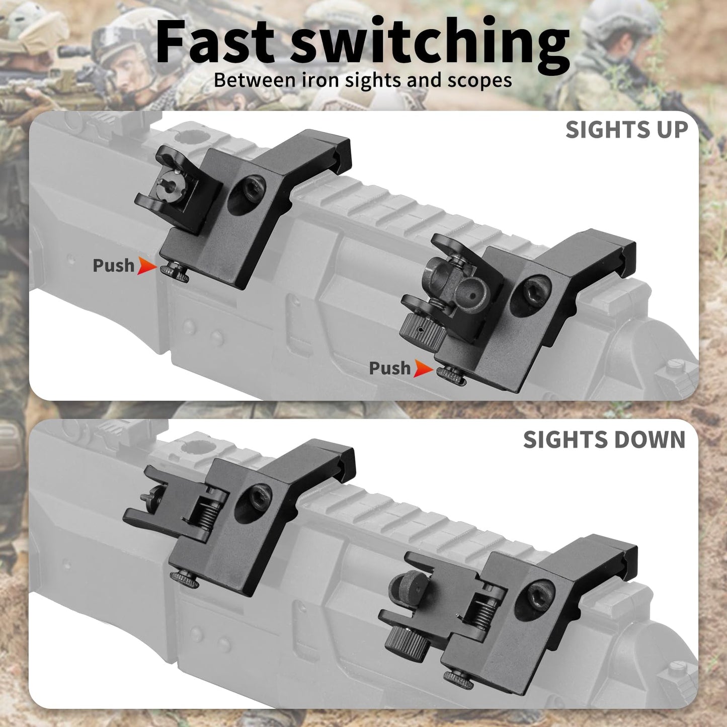 Aisunoutdoor 45 Degree Offset Flip Up Iron Sights Rapid Transition Front and Rear Backup Sights