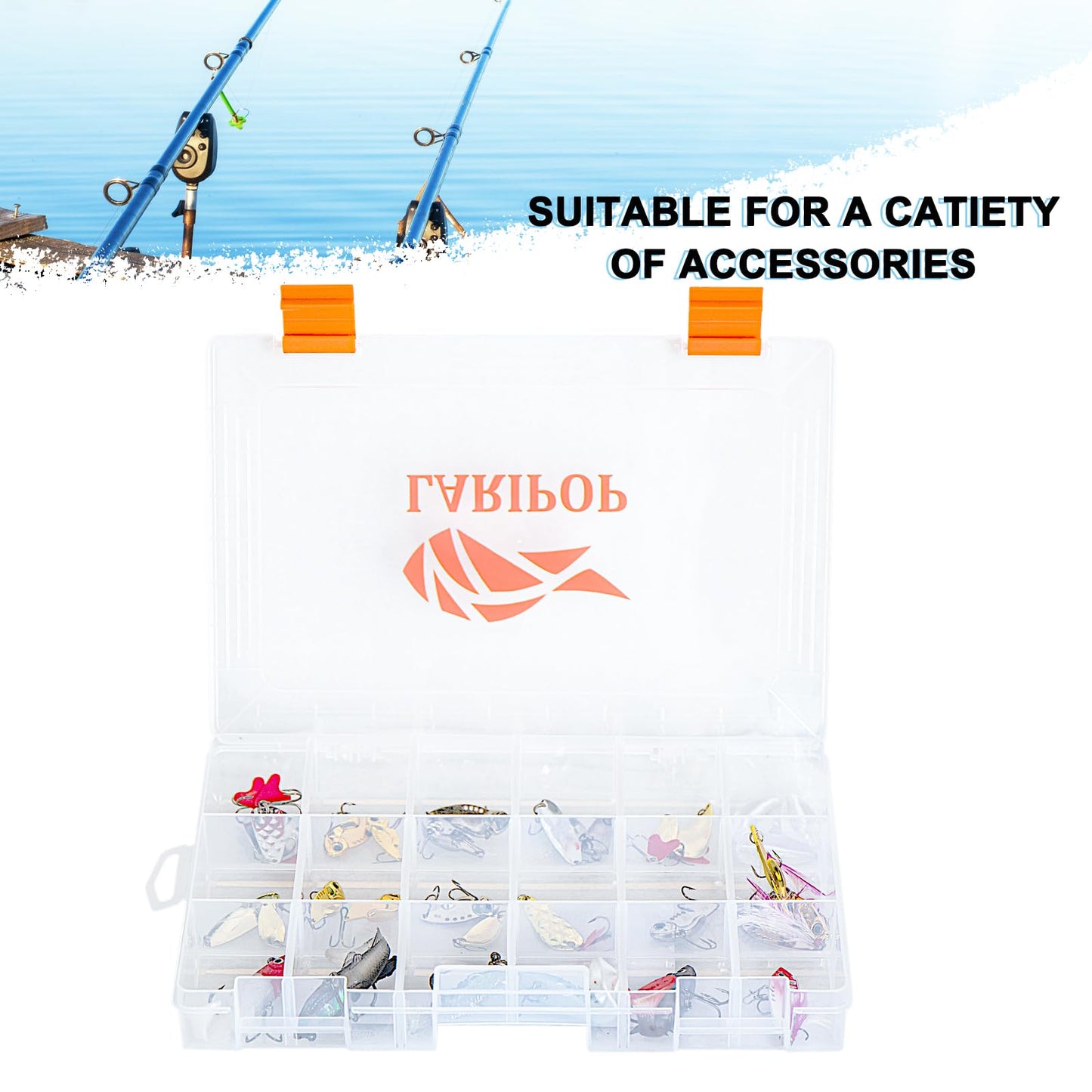 LARIPOP Fishing Tackle Box Set with Adjustable Dividers, Transparent Organizer Tray, Plastic Tool Box, Bait Separator -Angler's equipment lure box - 4 Packs Tackle Trays - Parts Box