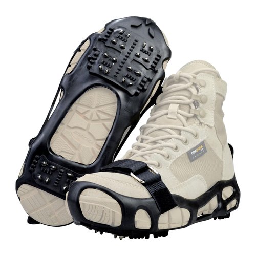 Ice Cleats Traction Crampons for Shoes and Boots - Anti-Slip Walking on Snow and Ice - Overshoe Rubber Grippers With 24 Studs - Slip-on Stretch Footwear for Men Women With Straps - Small