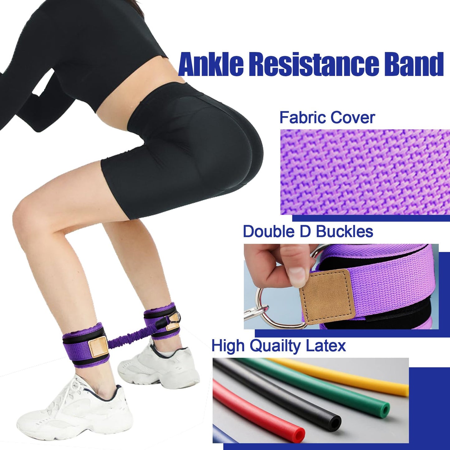 Ankle Resistance Bands with Cuffs for Leg Booty Butt Lift Workout Equipment - Kickbacks Hip Leg Glute Fitness Training Exercise Bands with Ankle Cuffs for Men Women