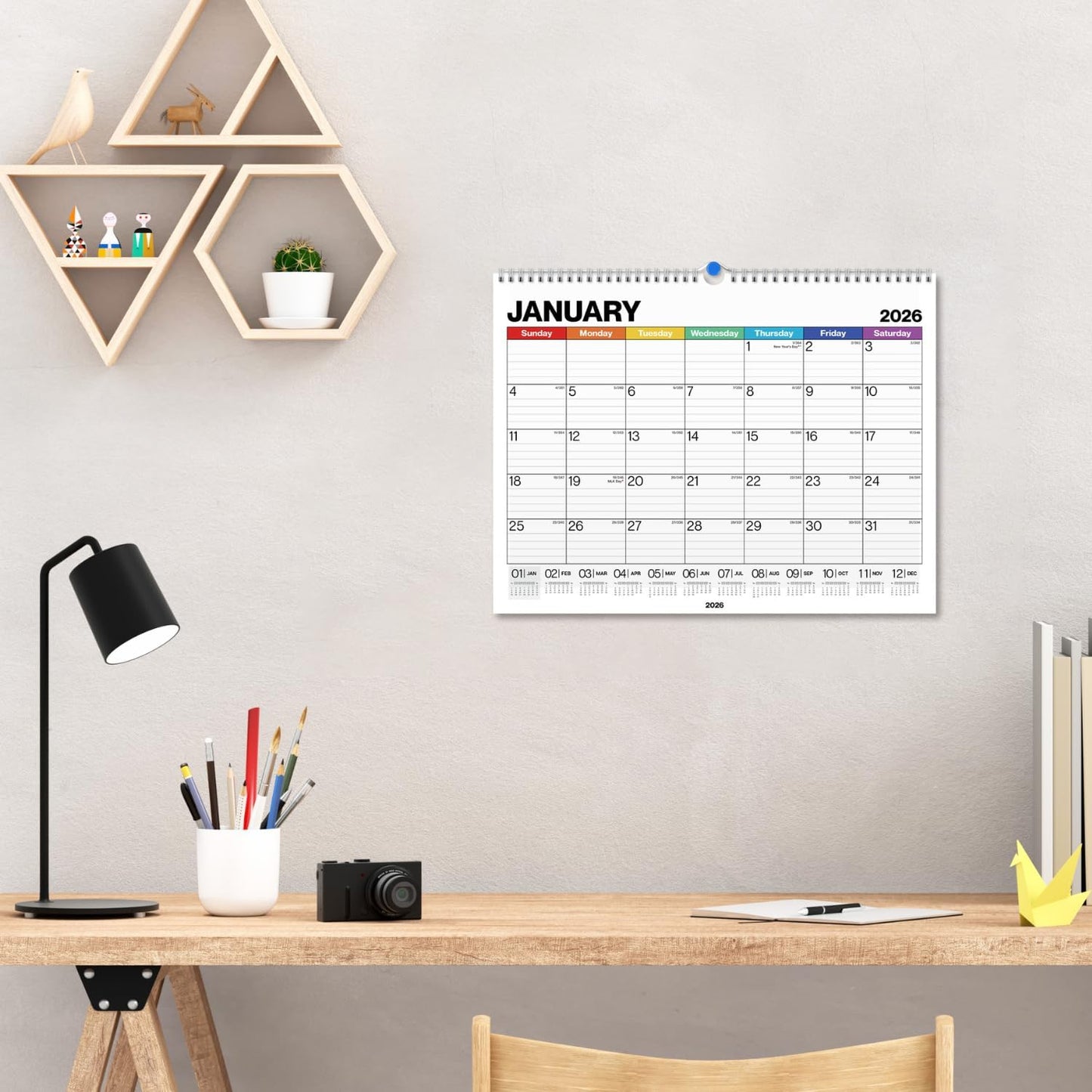 Dunwell 12x15 Wall Calendar 2025-2026 (Colorful), Use Now to Dec 2026, Large Lined 12 x 15 Monthly Calendar, Professional Styling for Home or Office, Premium Paper