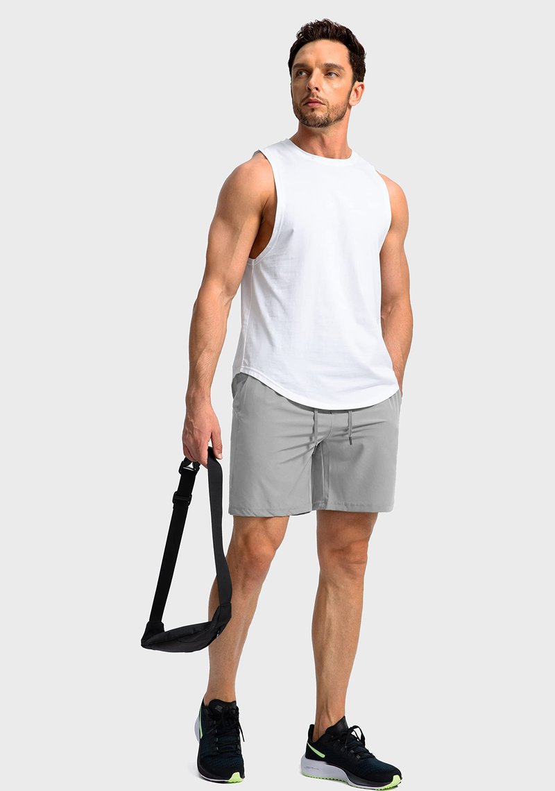 Soothfeel Men's Running Shorts with Zipper Pockets 7 Inch Lightweight Quick Dry Gym Athletic Workout Shorts for Men (Light Grey, 2XS)
