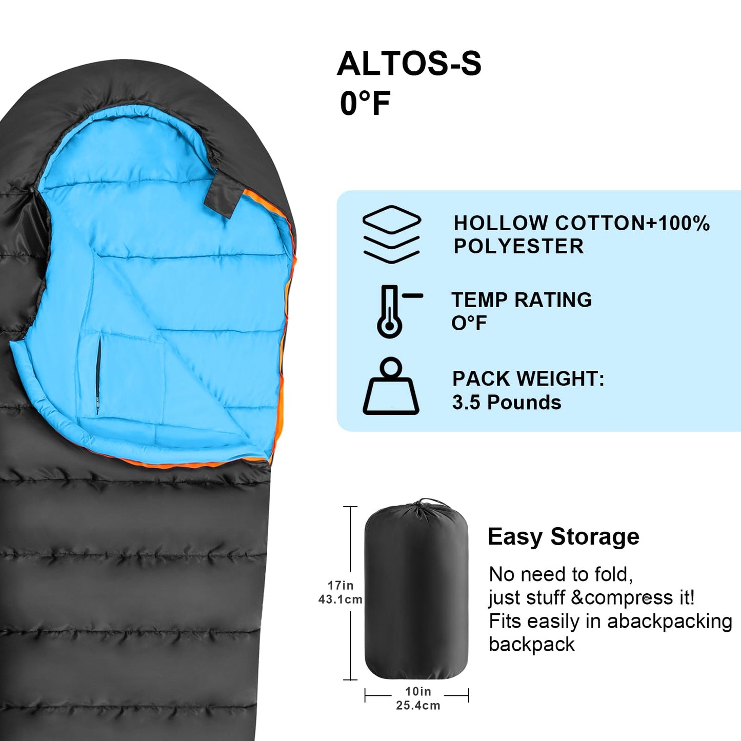 KAMPKEEPER Mummy Sleeping Bag for Adults,3-4 Seasons Cold Weather,Waterproof,Lightweight,Non-Snag Zipper with Adjustable Hood Perfect for Backpacking, Hiking,Camping