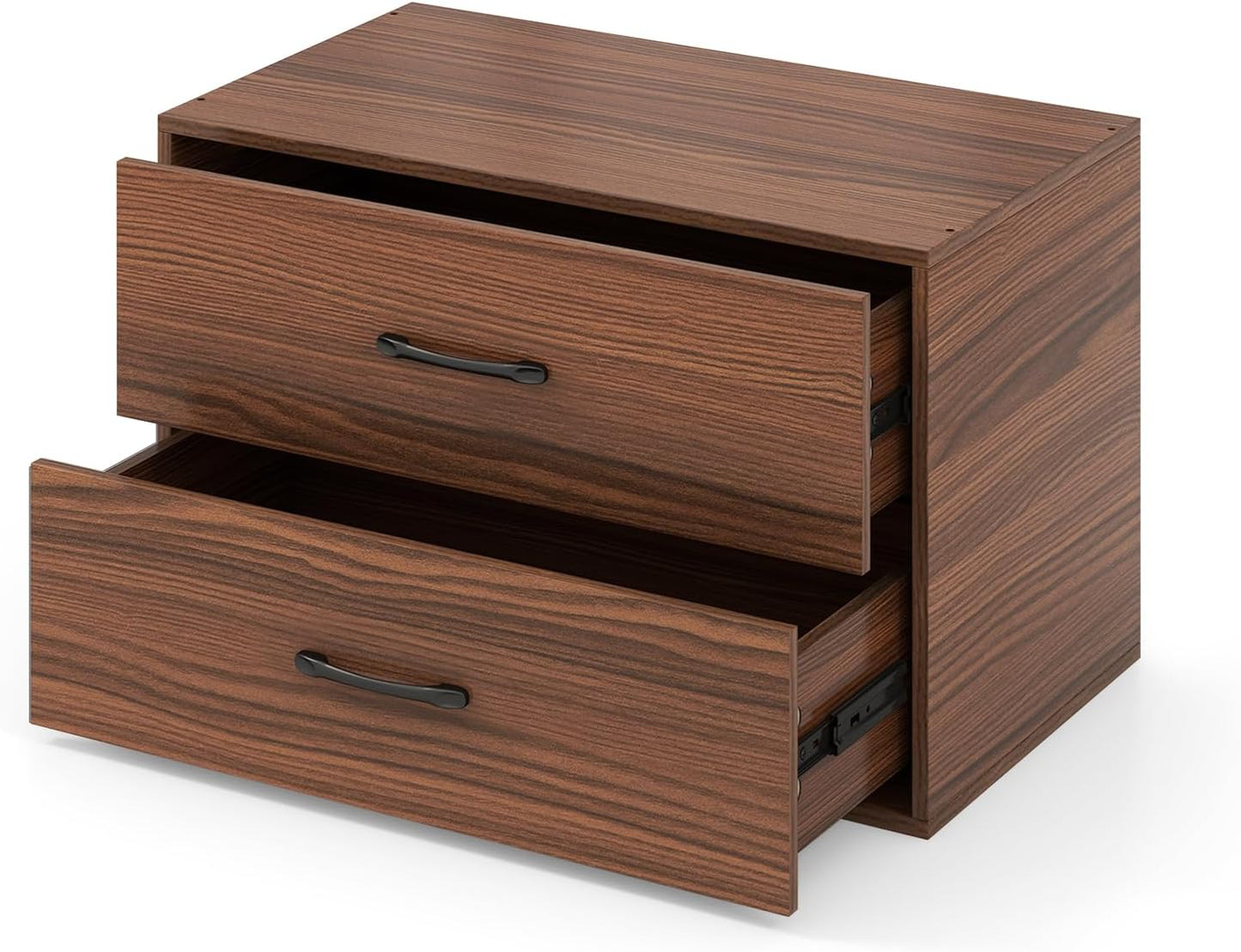 2 Drawer Lateral File Cabinet, Stackable Home Office Drawers, Under Desk Printer Stand, Low Storage Organizer, Horizontal Wooden Filing Cabinet for Study Living Room, No Wheels (2, Walnut)