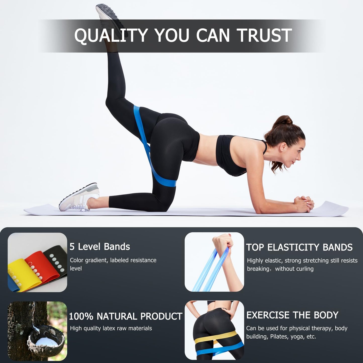 5 Set of Resistance Bands for Working Out for Women & Men, Elastic Band for Home Gym Exercise Workout, Stretch Bands, Loop Exercise Bands for Fitness, Strength, Physical Therapy, Yoga, Pilates