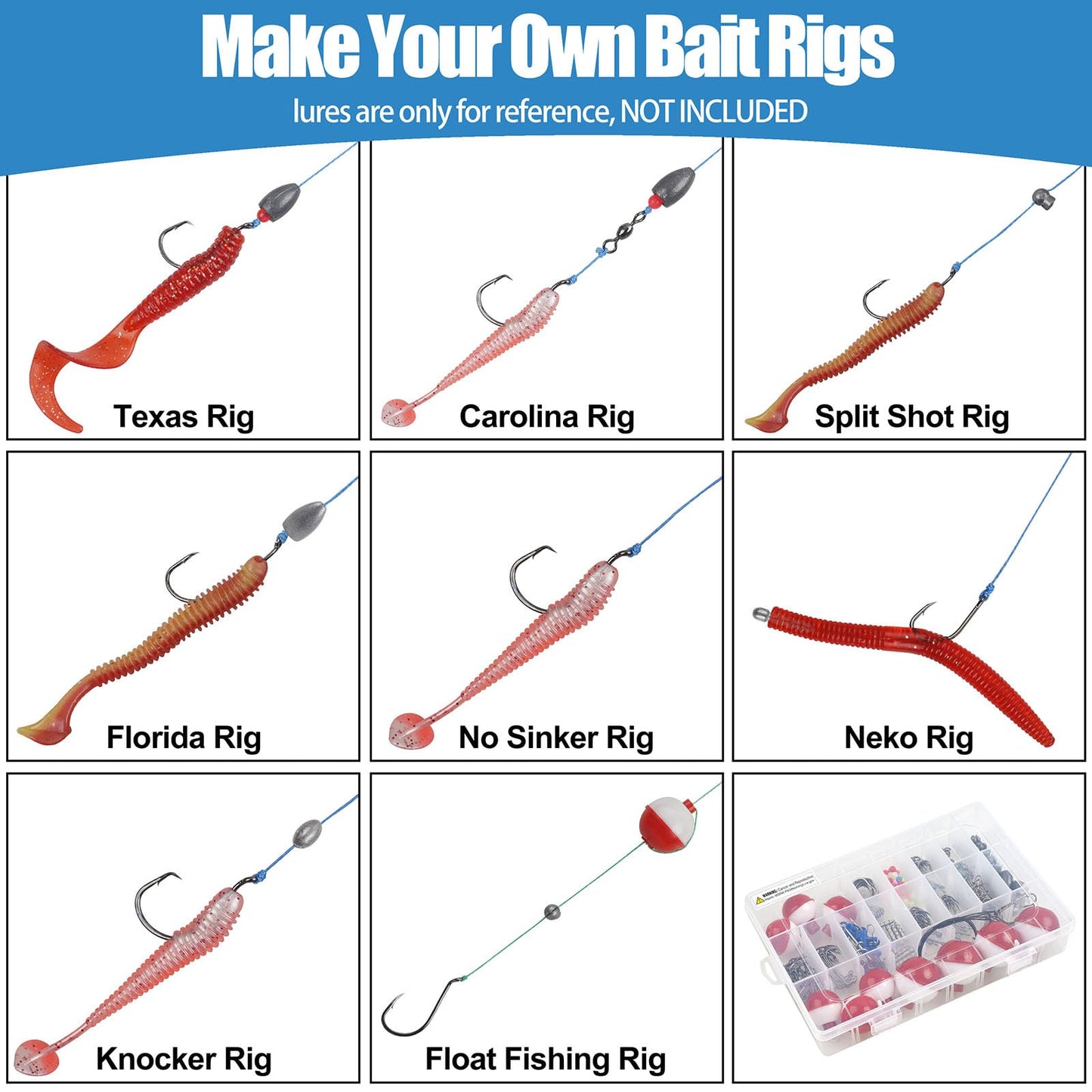 220pcs Fishing Hooks Bobbers Tackle Kit Beginners Equipment Includes Fishing Hooks Bobbers Weight Sinkers Swivel Snaps Starter Kit for Artificial and Live Baits