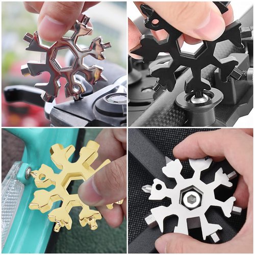 Motiloo 9 Packs Snowflake Multi Tool, 18 in 1 Snowflake Tool Stainless Steel Snowflake Handy Tool with Gifts Box for Men Christmas Gifts